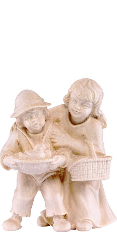coppia di bambini h.k. - demetz - deur - statua in legno dipinta a mano. altezza pari a 42 cm.