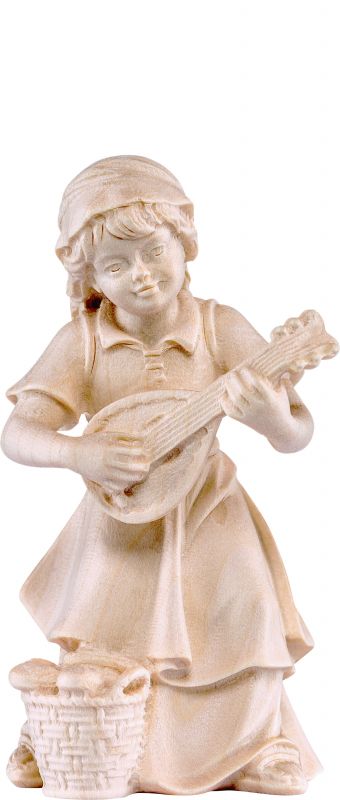 bimba con mandolino h.k. - demetz - deur - statua in legno dipinta a mano. altezza pari a 18 cm.