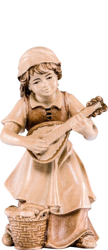 bimba con mandolino h.k. - demetz - deur - statua in legno dipinta a mano. altezza pari a 18 cm.