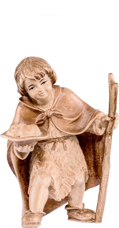 bimbo con frutta h.k. - demetz - deur - statua in legno dipinta a mano. altezza pari a 15 cm.