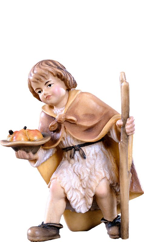 bimbo con frutta h.k. - demetz - deur - statua in legno dipinta a mano. altezza pari a 15 cm.