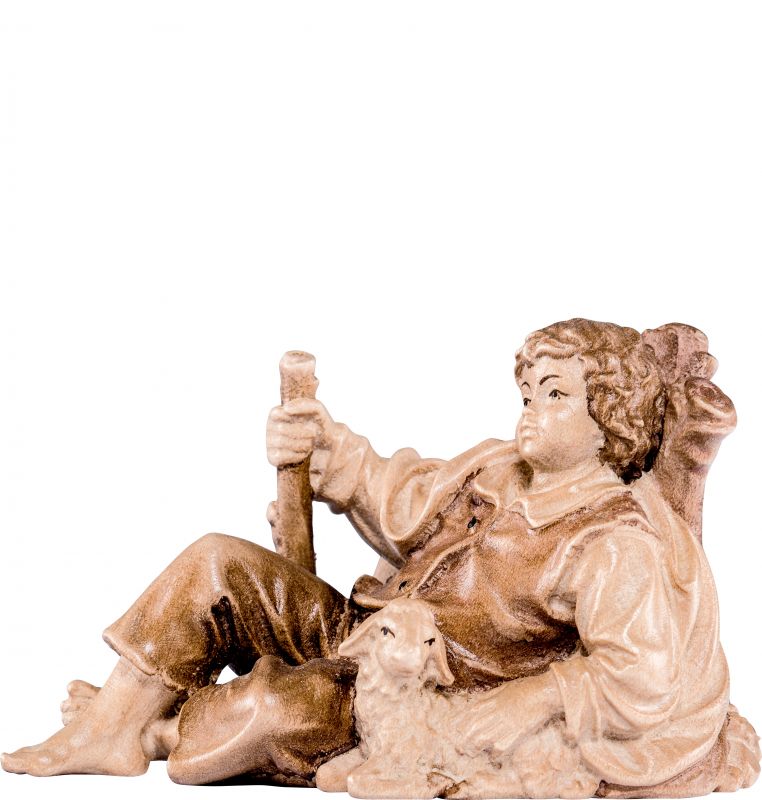 fanciullo sdraiato h.k. - demetz - deur - statua in legno dipinta a mano. altezza pari a 11 cm.