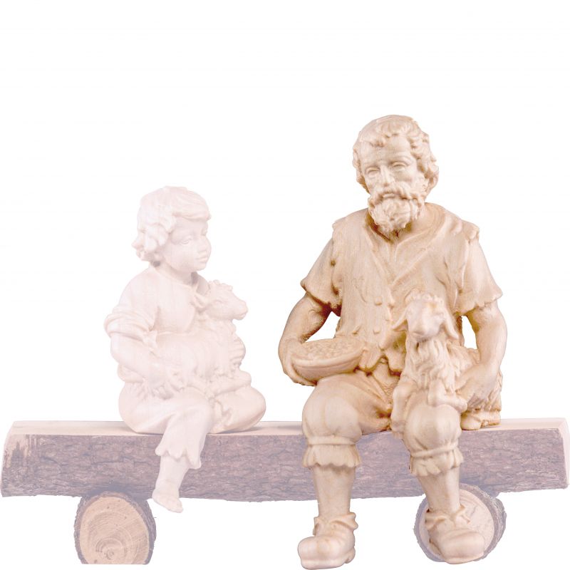 pastore seduto con agnello h.k. - demetz - deur - statua in legno dipinta a mano. altezza pari a 15 cm.