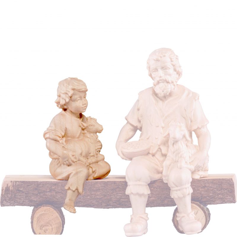 fanciullo seduto con capretto h.k. - demetz - deur - statua in legno dipinta a mano. altezza pari a 18 cm.