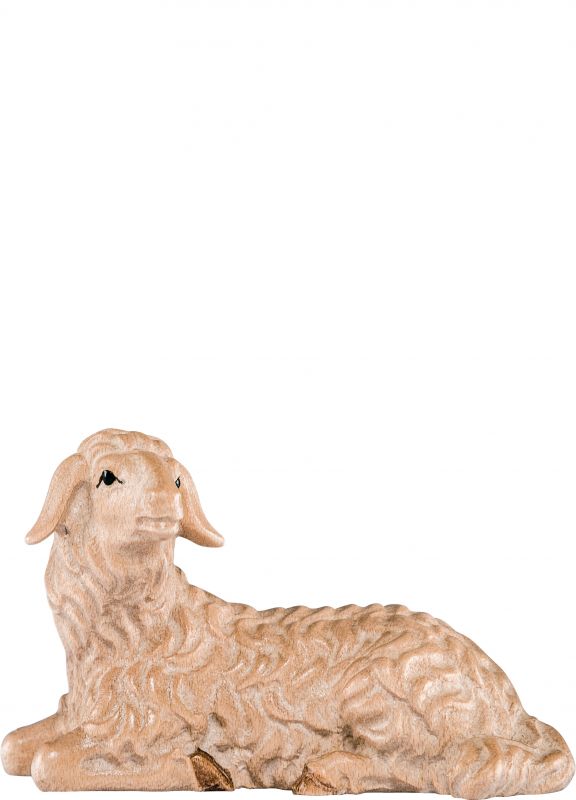 pecora sdraiata h.k. - demetz - deur - statua in legno dipinta a mano. altezza pari a 11 cm.