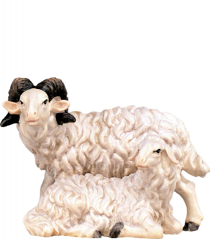 gruppo montoni h.k. - demetz - deur - statua in legno dipinta a mano. altezza pari a 42 cm.