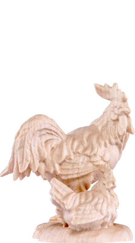 gruppo gallo con gallina h.k. - demetz - deur - statua in legno dipinta a mano. altezza pari a 18 cm.