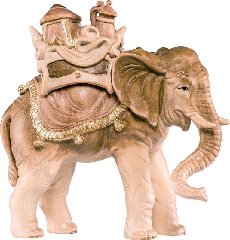 elefante con carico h.k. - demetz - deur - statua in legno dipinta a mano. altezza pari a 15 cm.