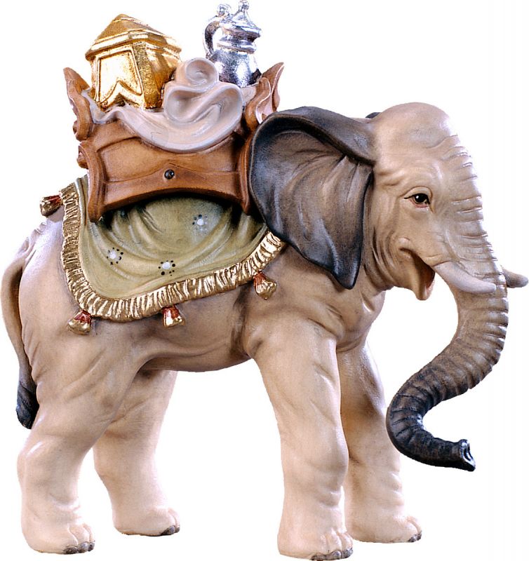 elefante con carico h.k. - demetz - deur - statua in legno dipinta a mano. altezza pari a 18 cm.