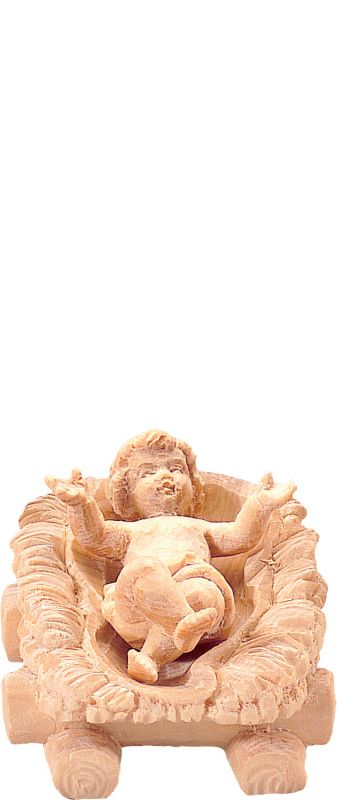 gesù bambino con culla r.k. - demetz - deur - statua in legno dipinta a mano. altezza pari a 15 cm.