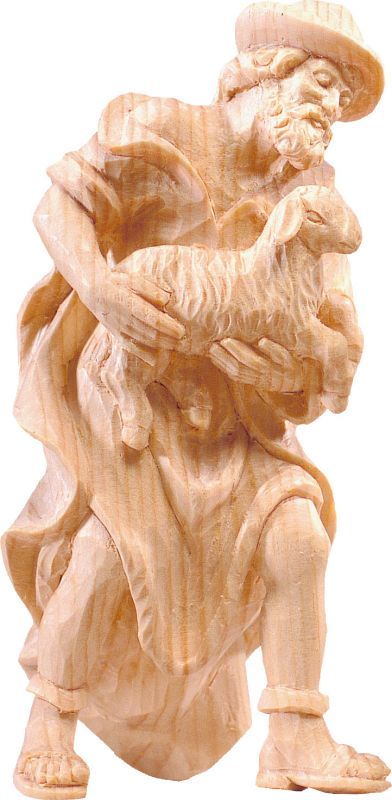 pastore con pecora r.k. - demetz - deur - statua in legno dipinta a mano. altezza pari a 15 cm.