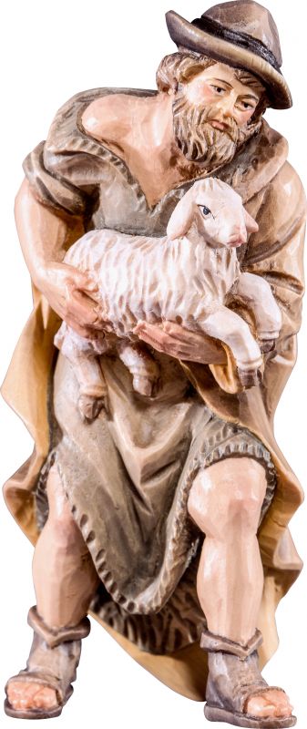 pastore con pecora r.k. - demetz - deur - statua in legno dipinta a mano. altezza pari a 15 cm.