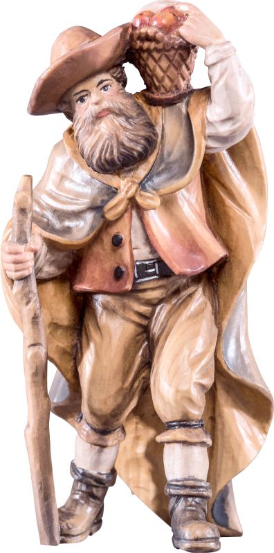 pastore con frutta r.k. - demetz - deur - statua in legno dipinta a mano. altezza pari a 15 cm.