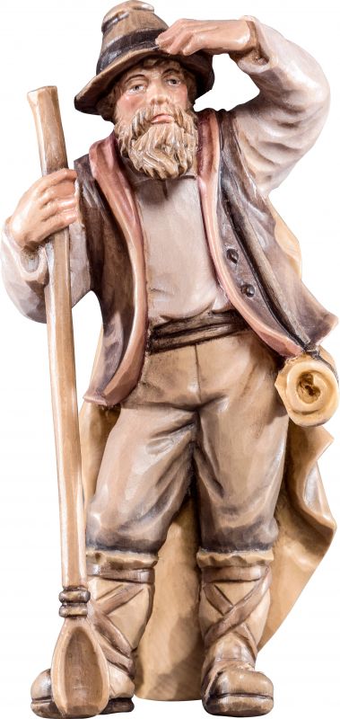 pastore con pala r.k. - demetz - deur - statua in legno dipinta a mano. altezza pari a 15 cm.