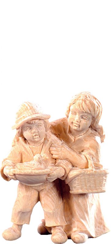 coppia di bambini r.k. - demetz - deur - statua in legno dipinta a mano. altezza pari a 15 cm.