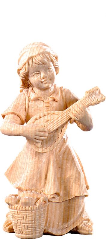 bimba con mandolino r.k. - demetz - deur - statua in legno dipinta a mano. altezza pari a 15 cm.