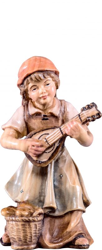 bimba con mandolino r.k. - demetz - deur - statua in legno dipinta a mano. altezza pari a 15 cm.