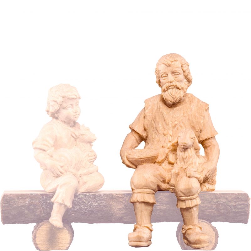 pastore seduto con agnello r.k. - demetz - deur - statua in legno dipinta a mano. altezza pari a 15 cm.