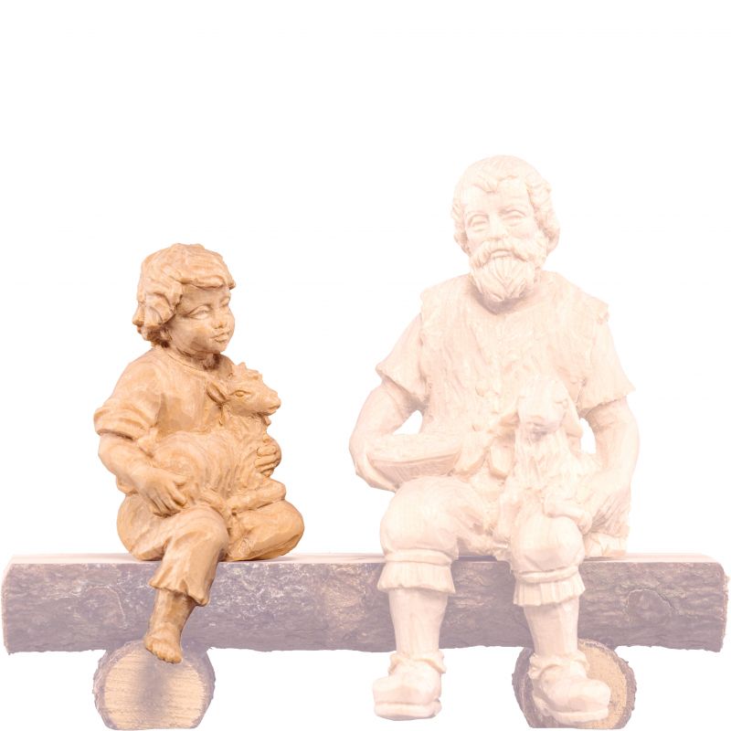 fanciullo seduto con capretto r.k. - demetz - deur - statua in legno dipinta a mano. altezza pari a 15 cm.
