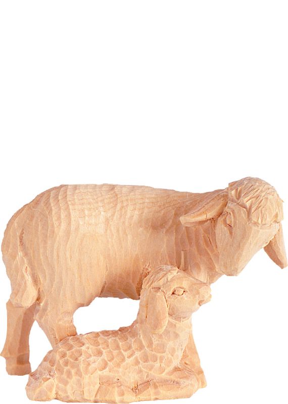 pecora con agnello r.k. - demetz - deur - statua in legno dipinta a mano. altezza pari a 15 cm.