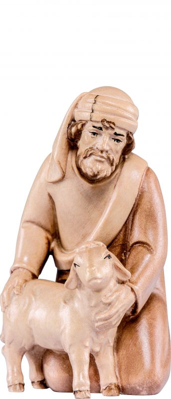 pastore inginocchiato artis - demetz - deur - statua in legno dipinta a mano. altezza pari a 60 cm.