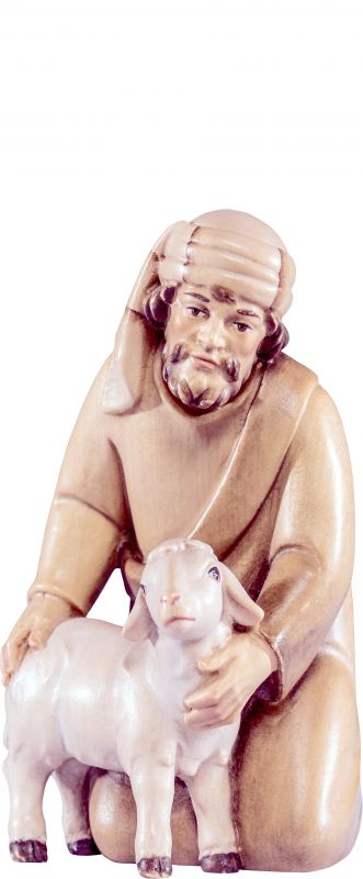 pastore inginocchiato artis - demetz - deur - statua in legno dipinta a mano. altezza pari a 40 cm.