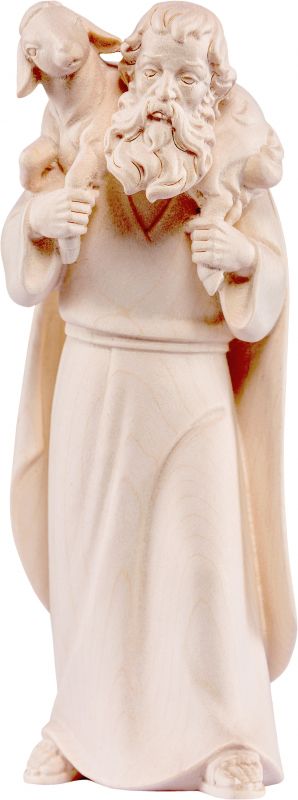 pastore con pecora in spalla artis - demetz - deur - statua in legno dipinta a mano. altezza pari a 30 cm.