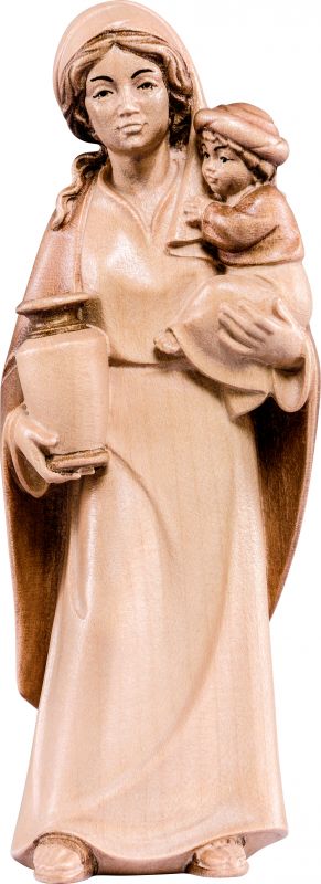 pastorella con bambino artis - demetz - deur - statua in legno dipinta a mano. altezza pari a 12 cm.