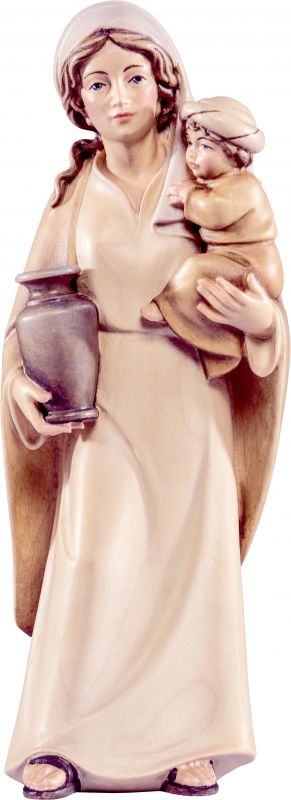 pastorella con bambino artis - demetz - deur - statua in legno dipinta a mano. altezza pari a 20 cm.