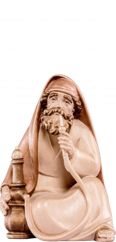 pastore seduto con shisha artis - demetz - deur - statua in legno dipinta a mano. altezza pari a 15 cm.