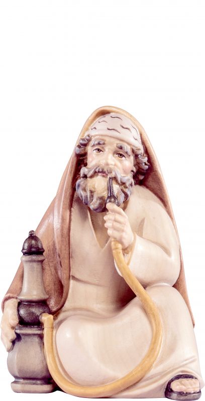 pastore seduto con shisha artis - demetz - deur - statua in legno dipinta a mano. altezza pari a 12 cm.