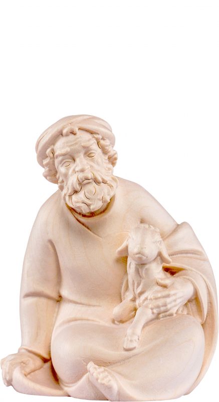 pastore seduto con agnello artis - demetz - deur - statua in legno dipinta a mano. altezza pari a 10 cm.