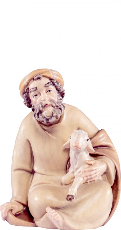 pastore seduto con agnello artis - demetz - deur - statua in legno dipinta a mano. altezza pari a 12 cm.