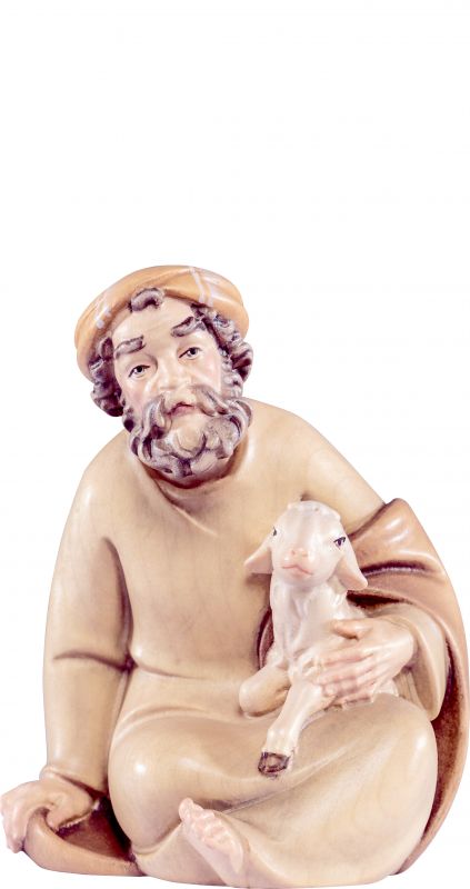 pastore seduto con agnello artis - demetz - deur - statua in legno dipinta a mano. altezza pari a 15 cm.