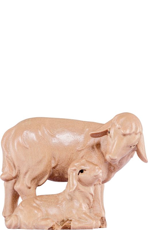 pecora con agnello artis - demetz - deur - statua in legno dipinta a mano. altezza pari a 30 cm.