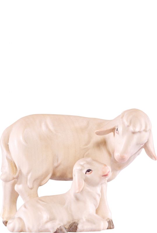 pecora con agnello artis - demetz - deur - statua in legno dipinta a mano. altezza pari a 10 cm.