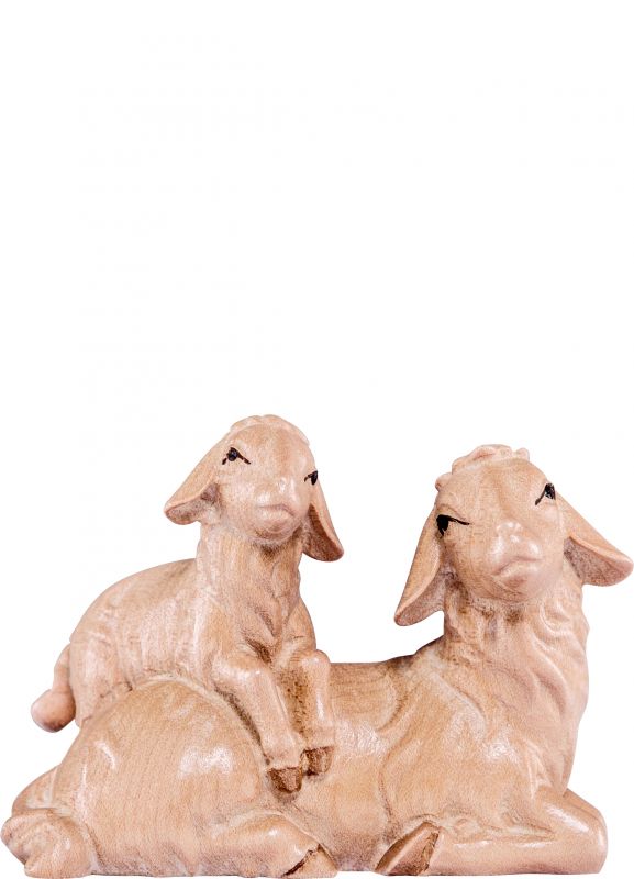 pecora sdraiata con agnello artis - demetz - deur - statua in legno dipinta a mano. altezza pari a 12 cm.