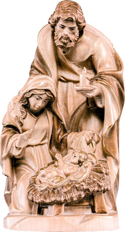 statuina natività: gesù, giuseppe e maria in legno, 3 toni di marrone, linea da 12 cm, serie avvento - demetz deur