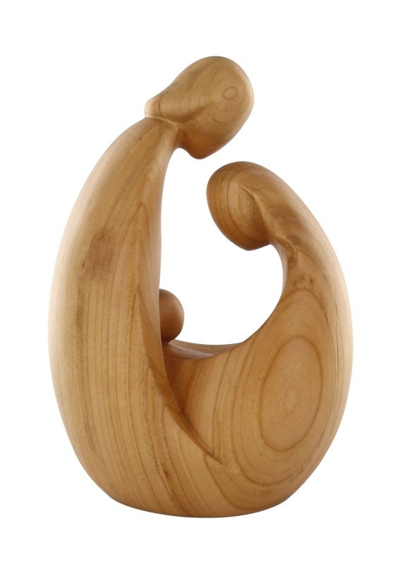 statuina natività: gesù, giuseppe e maria, linea da 17 cm, in legno di ciliegio naturale, serie art-deco - demetz deur