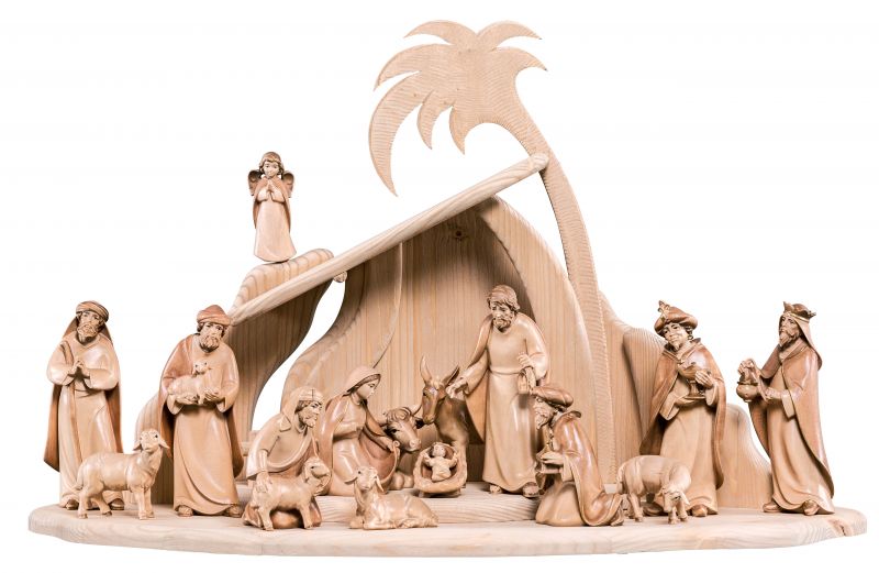 presepe completo in legno val gardena artis 17 pezzi - demetz - deur - presepe in legno brunito a 3 colori da 12 cm.