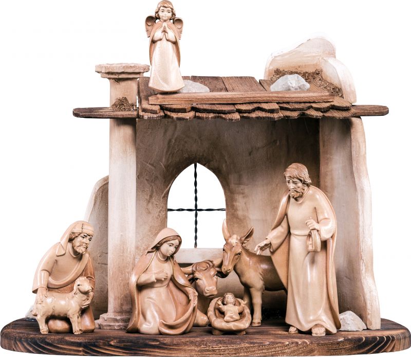 presepe completo in legno val gardena artis 9 pezzi - demetz - deur - presepe in legno brunito a 3 colori da 12 cm.