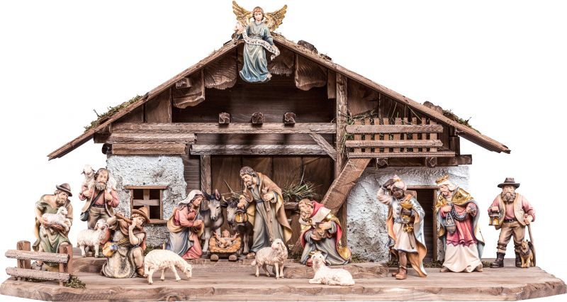 presepe completo in legno val gardena h.k. 18 pezzi - demetz - deur - presepe in legno colorato da 18 cm.	