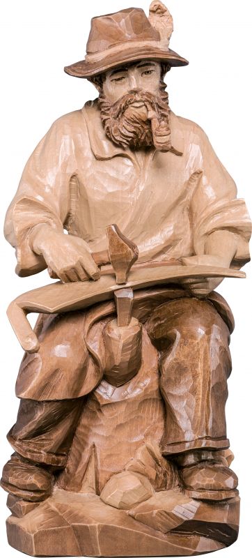 contadino seduto - demetz - deur - statua in legno dipinta a mano. altezza pari a 32 cm.