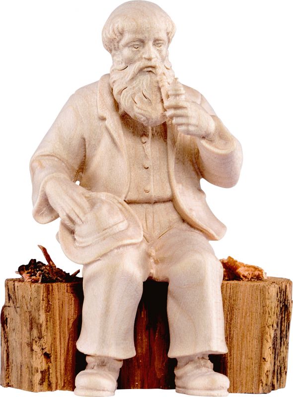 nonno sul tronco per - demetz - deur - statua in legno dipinta a mano. altezza pari a 11 cm.