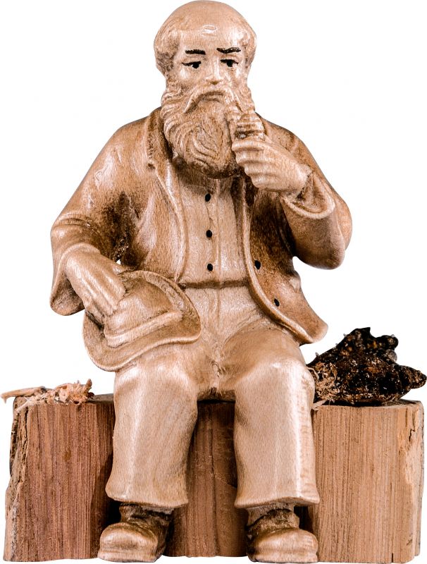 nonno sul tronco per - demetz - deur - statua in legno dipinta a mano. altezza pari a 11 cm.