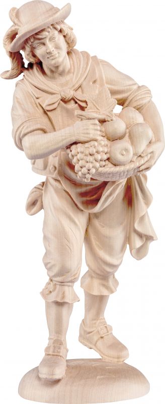 ragazzo con frutta - demetz - deur - statua in legno dipinta a mano. altezza pari a 25 cm.