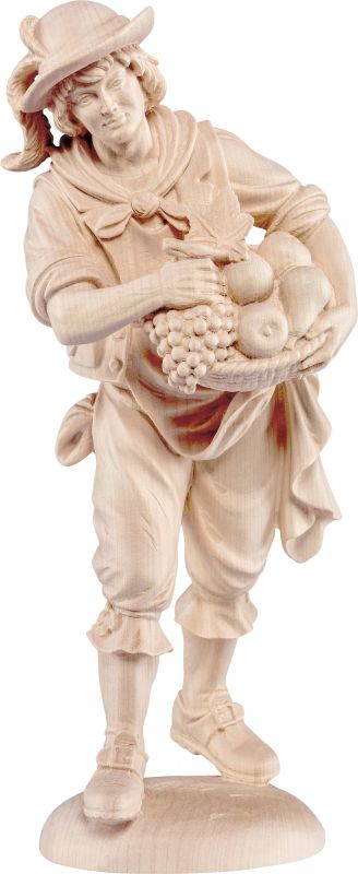 ragazzo con frutta - demetz - deur - statua in legno dipinta a mano. altezza pari a 60 cm.