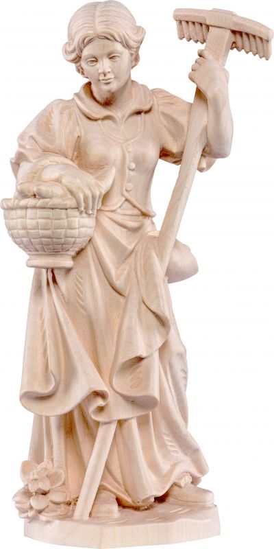 contadina con rastrello - demetz - deur - statua in legno dipinta a mano. altezza pari a 10 cm.