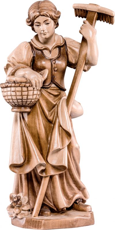 contadina con rastrello - demetz - deur - statua in legno dipinta a mano. altezza pari a 10 cm.
