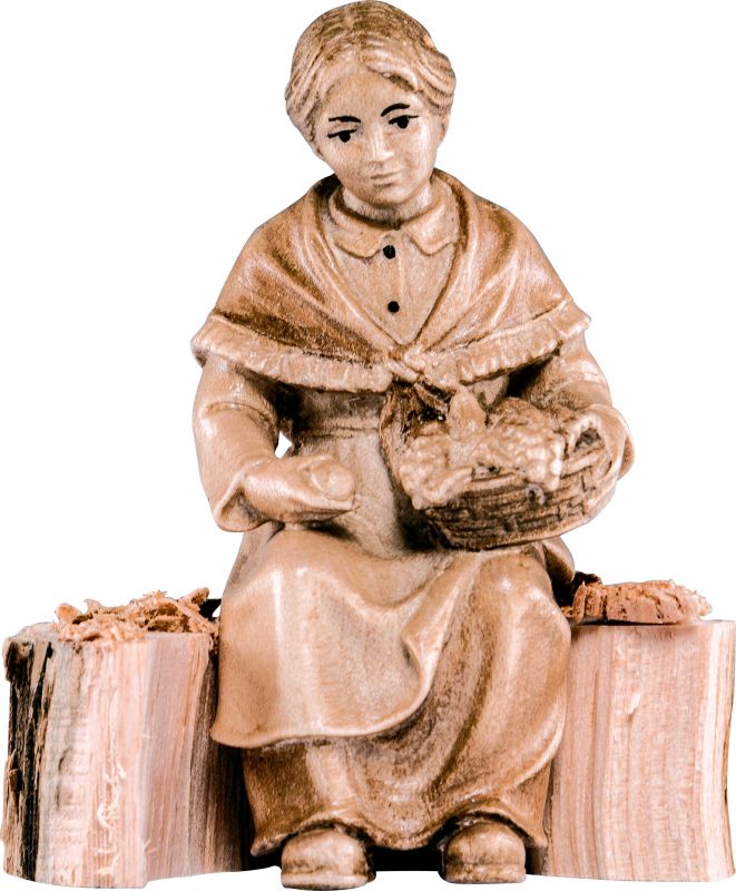 nonna sul tronco per - demetz - deur - statua in legno dipinta a mano. altezza pari a 11 cm.
